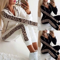 Mode leopardskarvad långärmad luvtröja + byxor tunn sportdräkt (den blir liten)
