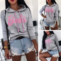 Fashion Letters Printed Long Sleeve Hooded Sweatshirt 