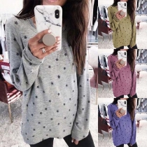 Fashion Long Sleeve Round Neck Star Printed T-shirt