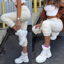 Fashion Solid Color High Waist Plush Pants