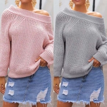 Sexy Oblique Shoulder Long Sleeve Solid Color Sweater 