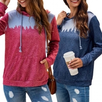 Fashion Color Gradient Printed Long Sleeve Hooded Sweatshirt