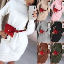 Fashion Solid Color Long Sleeve Mock Neck Sweater Dress