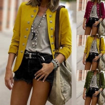 Fashion Solid Color Long Sleeve Stand Collar Double-breasted Thin Blazer