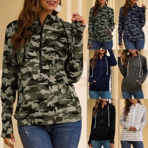 Casual Style Long Sleeve Hooded Sweatshirt
