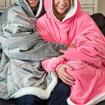 Chic Style Long Sleeve Hooded Plush Lining Oversized Warm Top