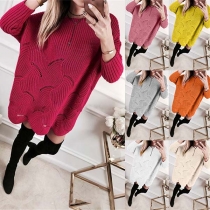 Fashion Solid Color Long Sleeve Round Neck Loose Sweater Dress