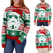 Cute Santa Claus Printed Long Sleeve Round Neck Couple Sweatshirt