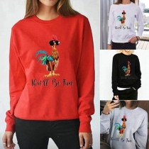 Cute Cock Printed Long Sleeve Round Neck Sweatshirt
