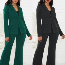 OL Style long sleeve blazer + high-waisted trousers in two pieces
