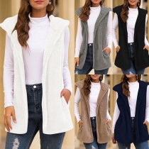 Fashion Solid Color Hooded Plush Vest