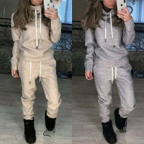 Fashion Solid Color High Collar Sweatshirt + Pants Two-piece Set