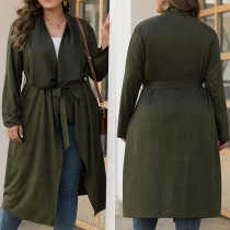 Fashion Solid Color Long Sleeve Lapel Lace-up Thin Cardigan