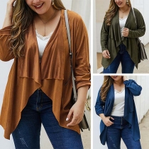 Fashion Solid Color Long Sleeve Lapel Plus-size Cardigan