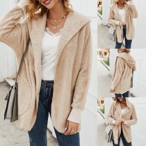 Fashion Solid Color Long Sleeve Hooded Plush Coat