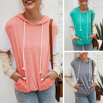 Fashion Contrast Color Long Sleeve Hooded Sweatshirt