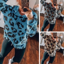 Fashion Leopard Printed Long Sleeve Hooded Sweatshirt