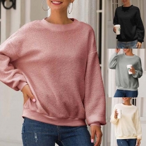 Fashion Solid Color Long Sleeve Round Neck Plush Sweatshirt