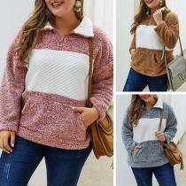 Fashion Contrast Color Long Sleeve Plus-size Plush Sweatshirt