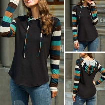 Fashion Striped Spliced Long Sleeve Hooded Sweatshirt
