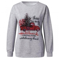 Fashion Long Sleeve Round Neck Letters Printed Sweatshirt