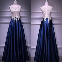 Women  Embroidered Lace Spliced Long Gown Wedding Dress  Party Dress（Size Run Small）