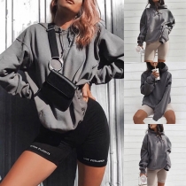 Fashion Solid Color Long Sleeve Hooded Loose Sweatshirt