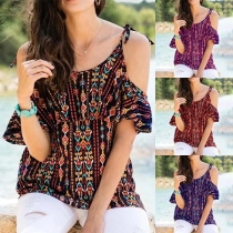 Sexy Off-shoulder Short Sleeve Printed Top
