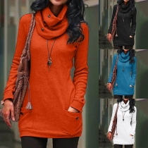 Fashion Solid Color Long Sleeve Cowl Neck Sweatshirt