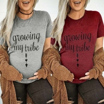 Fashion Letters Printed Short Sleeve Round Neck Maternity T-shirt