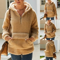 Fashion Solid Color Long Sleeve Hooded Plush Sweatshirt