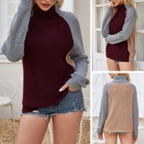 Fashion Contrast Color Long Sleeve Turtleneck Sweater