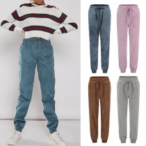 Fashion Solid Color Elastic Waist Casual Pants