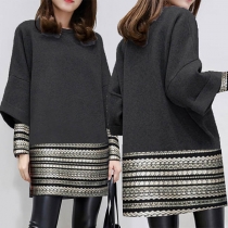 Fashion Printed Spliced Long Sleeve Round Neck Dress