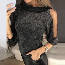 Sexy Off-shoulder Dolman Sleeve Round Neck Knit Top