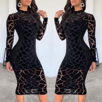 Sexy Long Sleeve Round Neck Slim Fit Dress