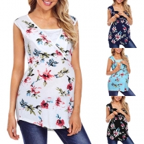 Fashion Sleeveless Square Collar Printed Maternity Top