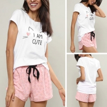 Cute Cartoon Printed Short Sleeve T-shirt + Shorts Two-piece Set