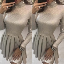 Fashion Long Sleeve Mock Neck High Waist Dress