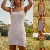 Sexy Backless Solid Color Slim Fit Sling Knit Dress