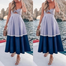 Sexy Strapless High Waist Contrast Color Dress