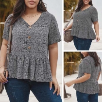 Fresh Style Short Sleeve V-neck Plus-size Printed Top