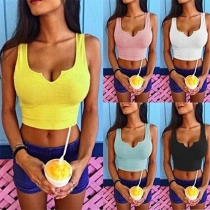 Sexy V-neck Sleeveless Solid Color Crop Top