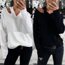 Fashion Solid Color Long Sleeve Hooded Sweatshirt