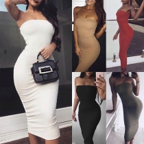 Sexy Strapless Solid Color Slim Fit Dress