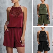 Sexy Off-shoulder High Waist Lace Spliced Sling Romper