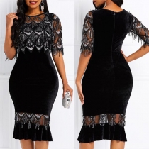 Sexy Gauze Sequin Spliced Slim Fit Fishtail Dress
