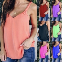 Sexy Backless V-neck Solid Color Sling Top