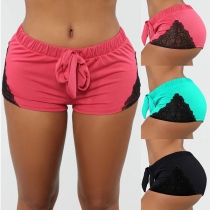Fashion Low-waist Lace Spliced Sports Shorts