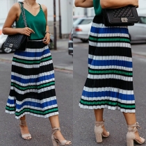 Fashion High Waist Striped Pleated Skirt